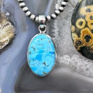 Sterling Silver Southwestern Style Oval Apatite Decorated Pendant For Women
